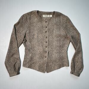 Vtg 80's 90s Silk Leopard Print Button Up Shirt / Dana Buchman / Sz 12 / Chic